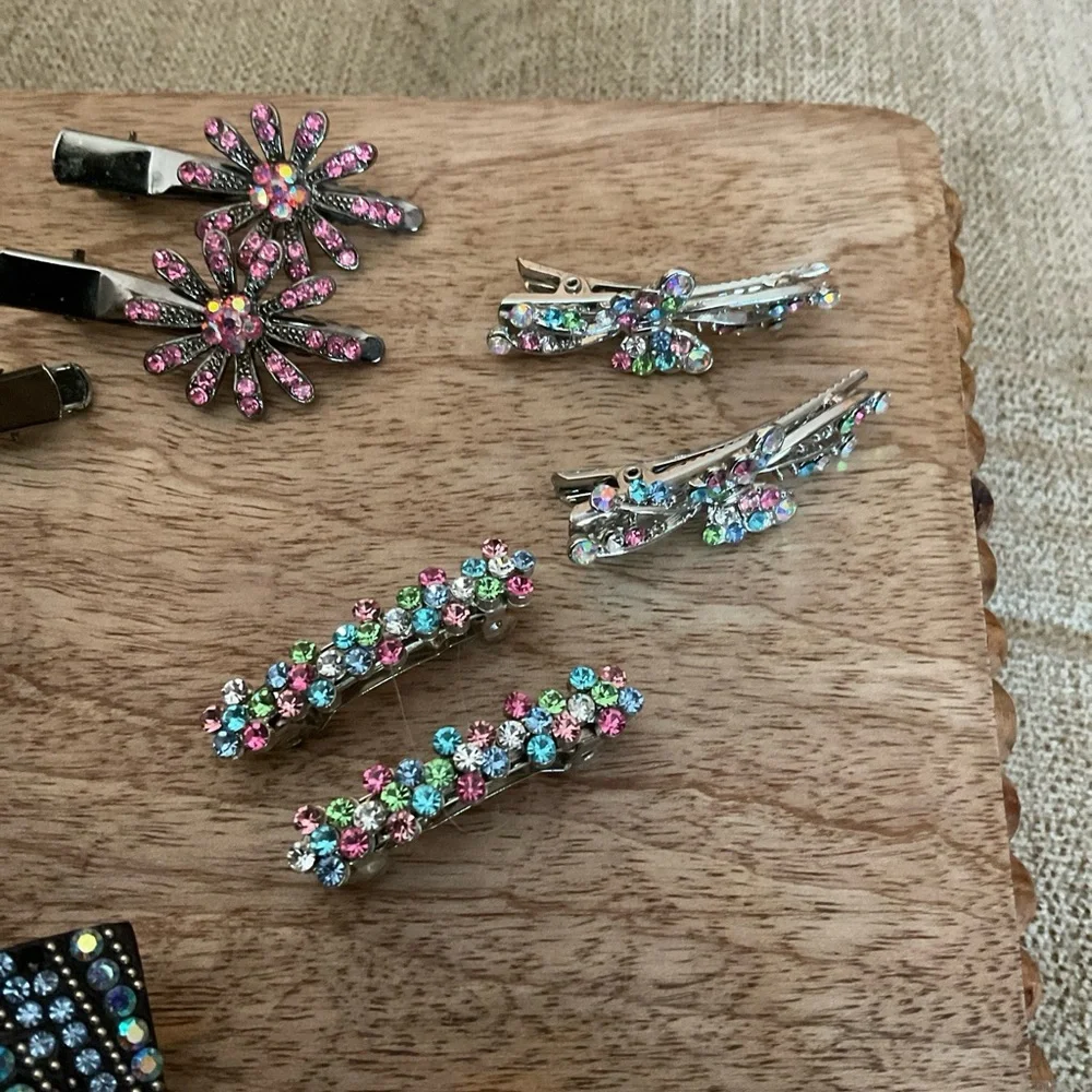 Vintage Hair Accessories, Rhinestones, Barrettes, banana clips, multicolor